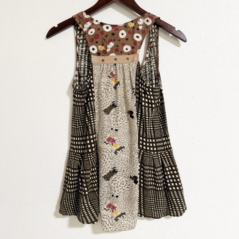 Anthro Tiny Floral Plaid Patchwork Silk Blend Tank - image 2